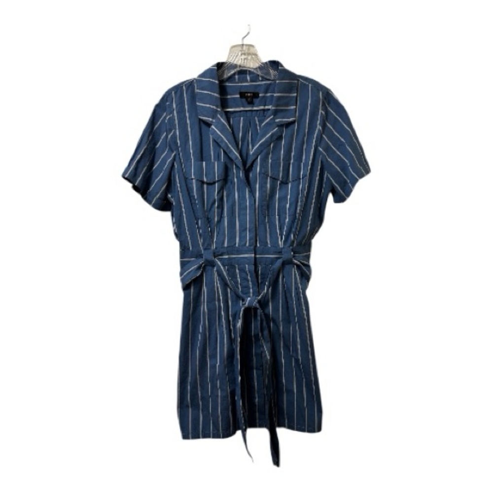 J. Crew Striped Shirt Dress Short Sleeve Tie-Waist Blue & White Size 12